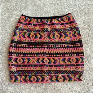 Colorful Geometric Patterned Sequin Skirt with side zipper